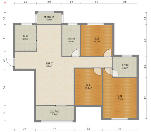 景瑞望府 3室2厅2卫 125m&sup2;