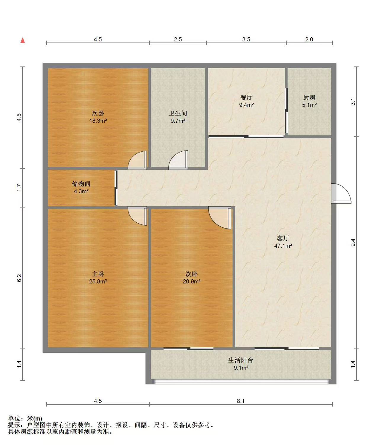 外滩北苑 3室1厅1卫 125m&sup2;
