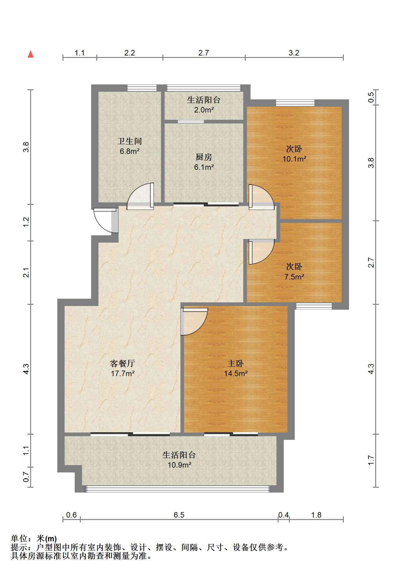 金桥花园 3室2厅1卫 108m&sup2;