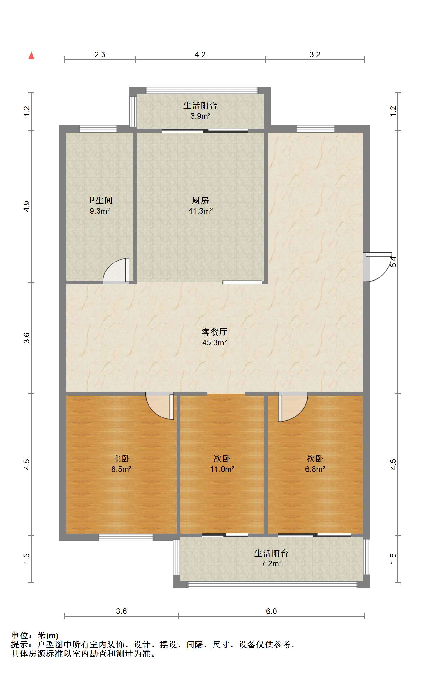 秦灶新村南区 3室1厅1卫 135.00m&sup2;