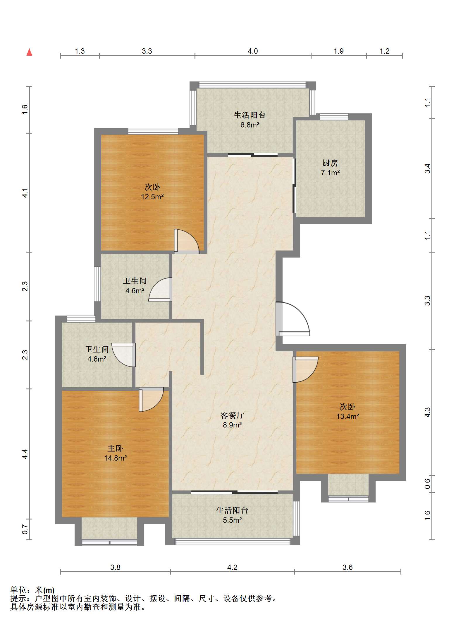 江海皇都私家花园 3室2厅2卫 139m&sup2;