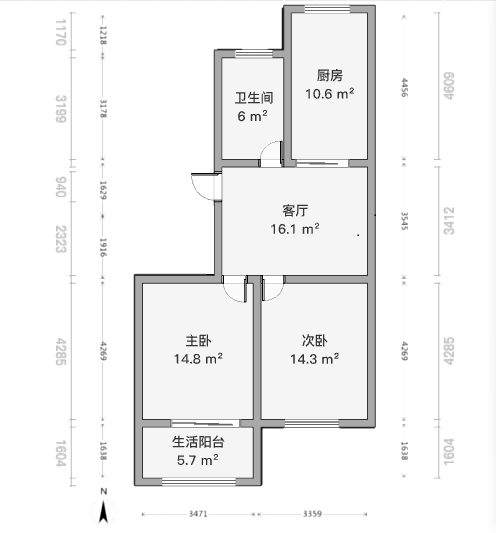 星月花园 2室2厅1卫 82m&sup2;