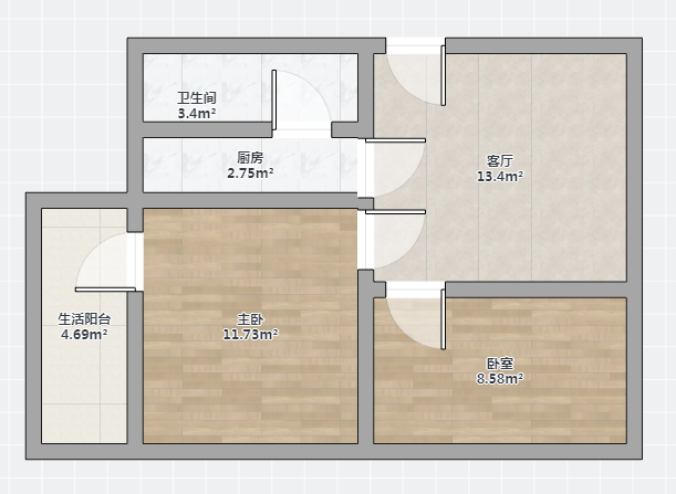 南大街64号 2室1厅1卫 61.75m&sup2;