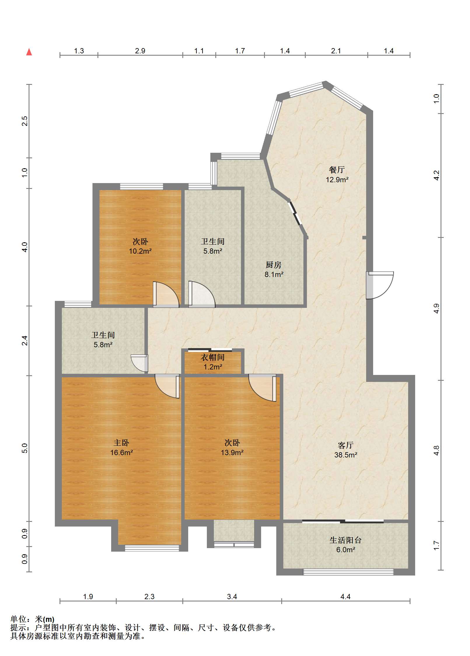 优山美地花园南区 3室2厅2卫 128.9m&sup2;