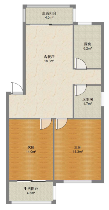 天勤家园 2室1厅1卫 90m&sup2;