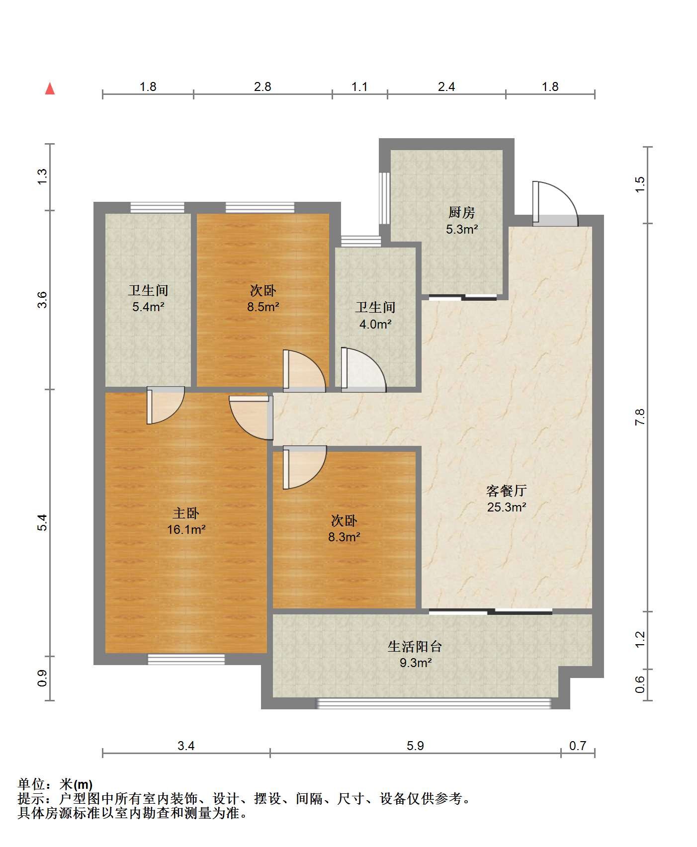 卓越华宸世纪 3室2厅2卫 102m&sup2;