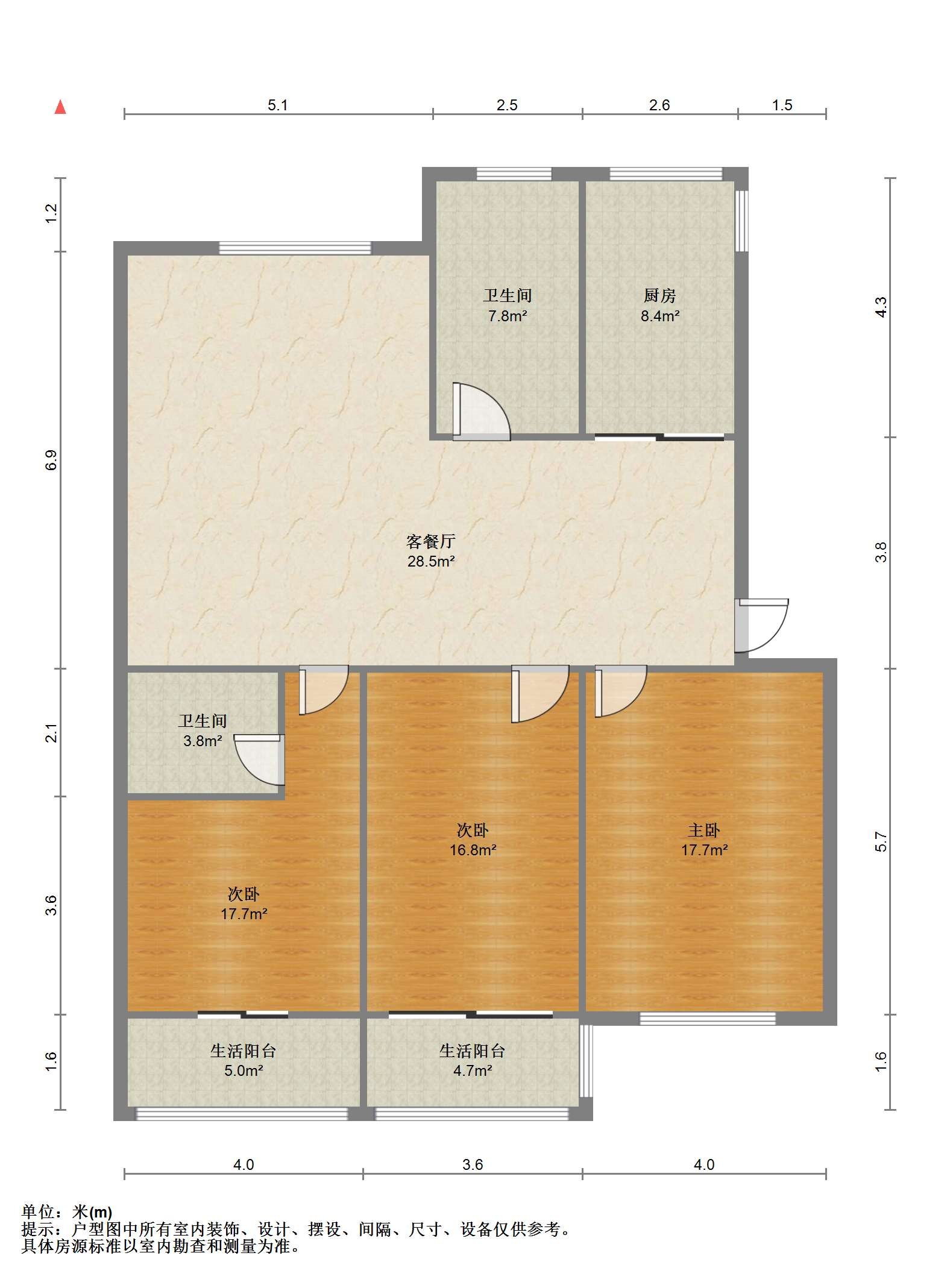 濠西园华迪小区 3室2厅2卫 135m&sup2;