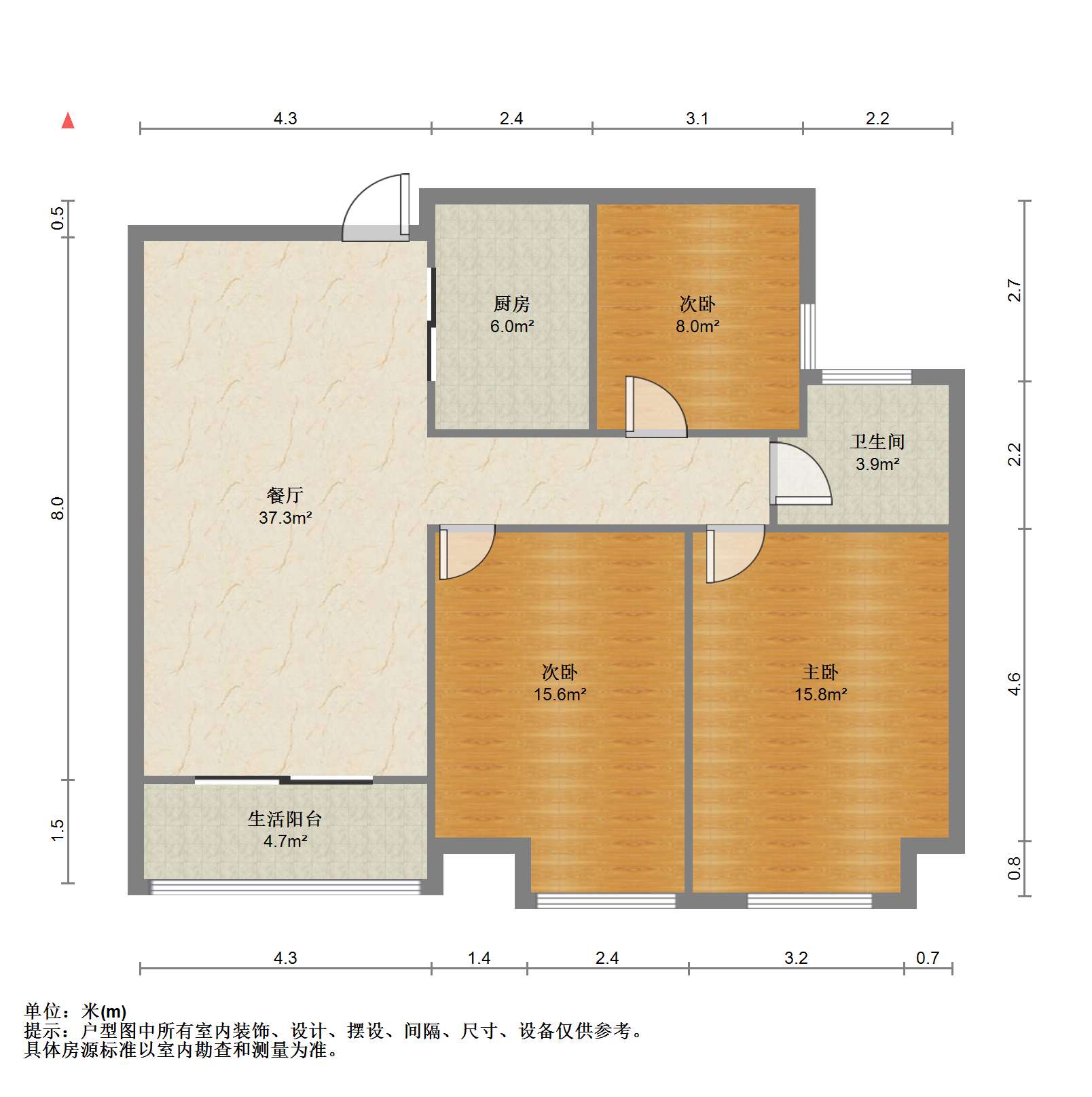江景国际家园北区 3室1厅1卫 108m&sup2;