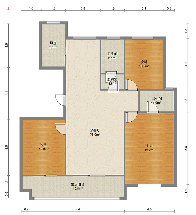 铂金时代 3室2厅2卫 126.09m&sup2;