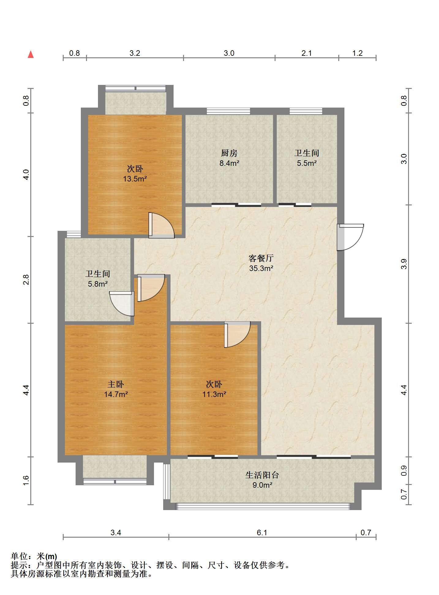 天晖苑 3室2厅2卫 133m&sup2;