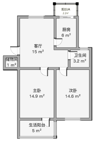 人民中路152号小区 2室1厅1卫 80m&sup2;
