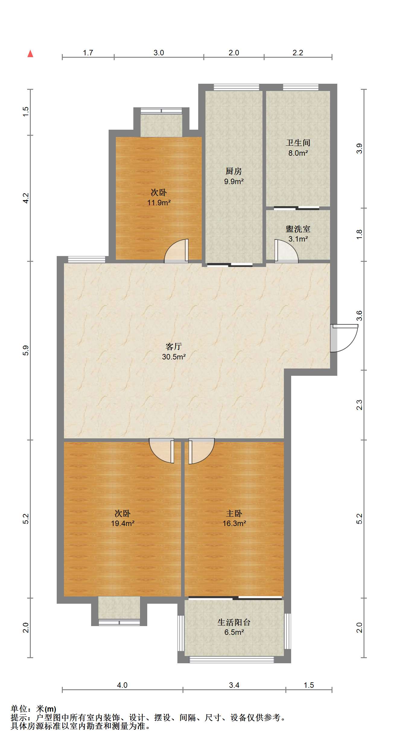 三里墩花苑三期 3室1厅1卫 129.87m&sup2;