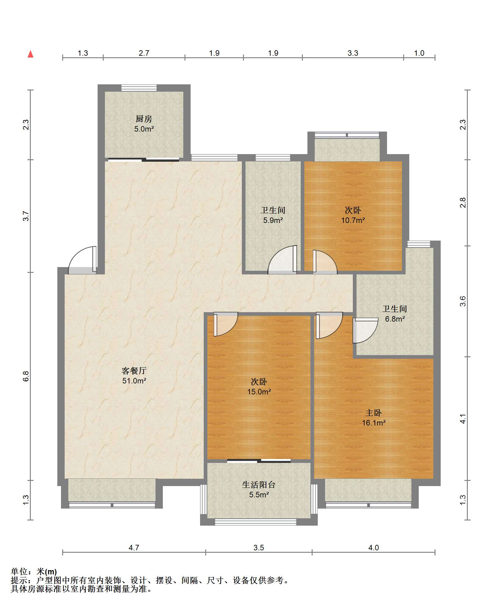 长航地中海花园 3室2厅2卫 122m&sup2;