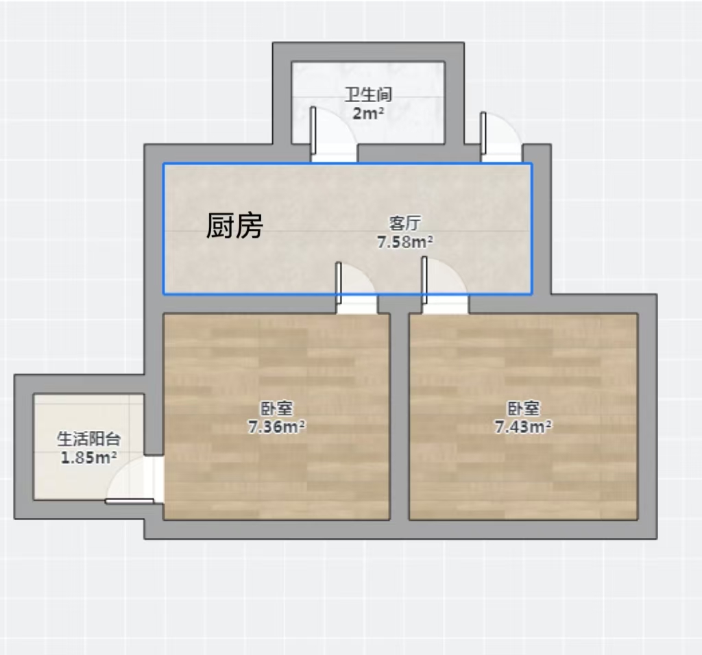 南大街64号 2室1厅1卫 57.93m&sup2;