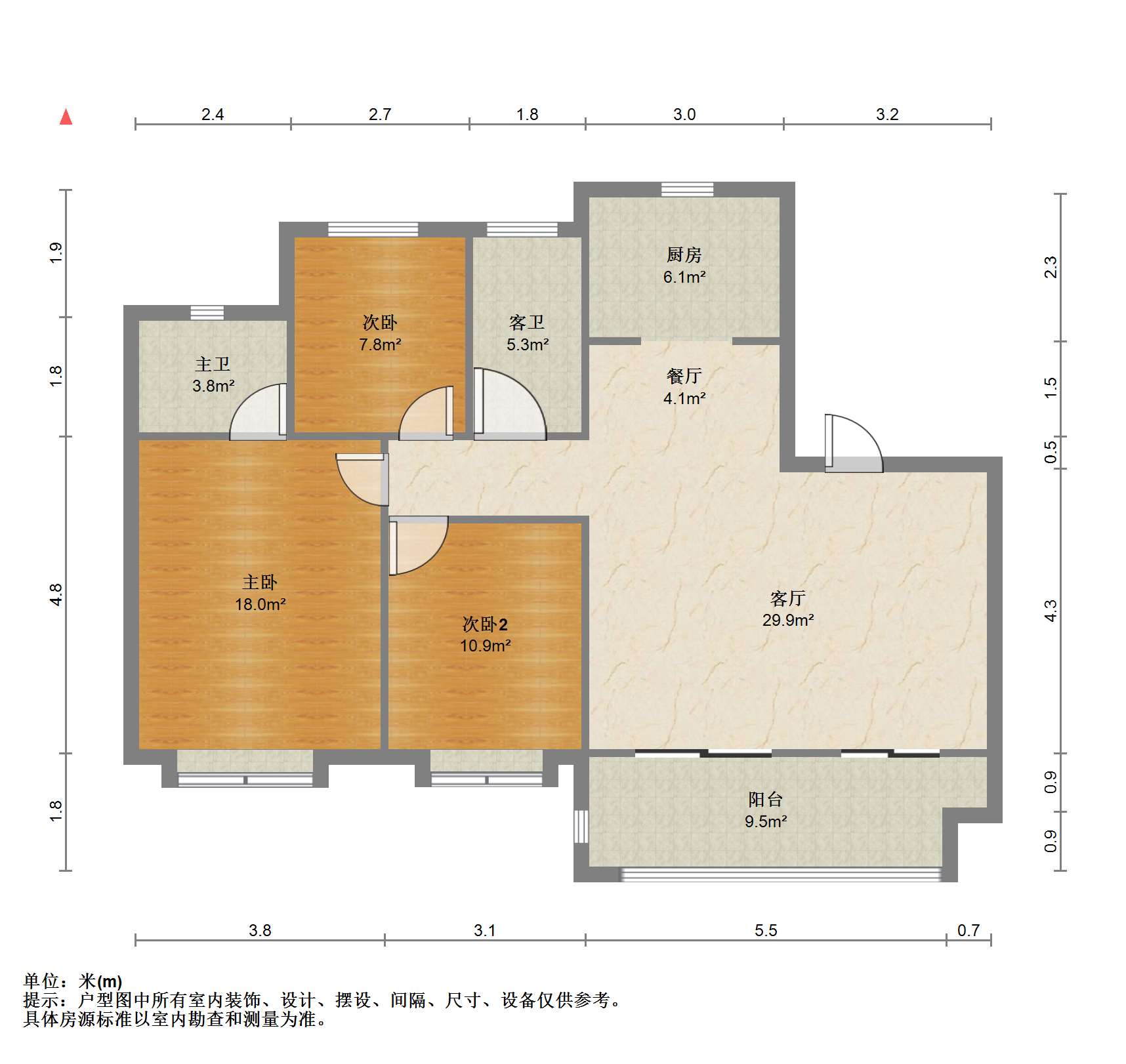 绿地江海图 3室2厅2卫 123.00m&sup2;