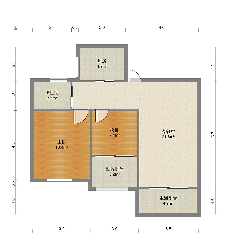 江山鼎 2室1厅1卫 90m&sup2;