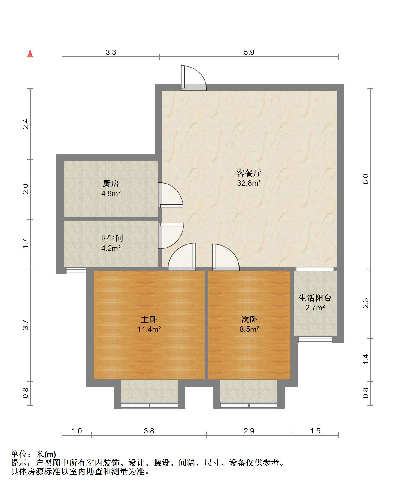 天晖苑 2室2厅1卫 77m&sup2;