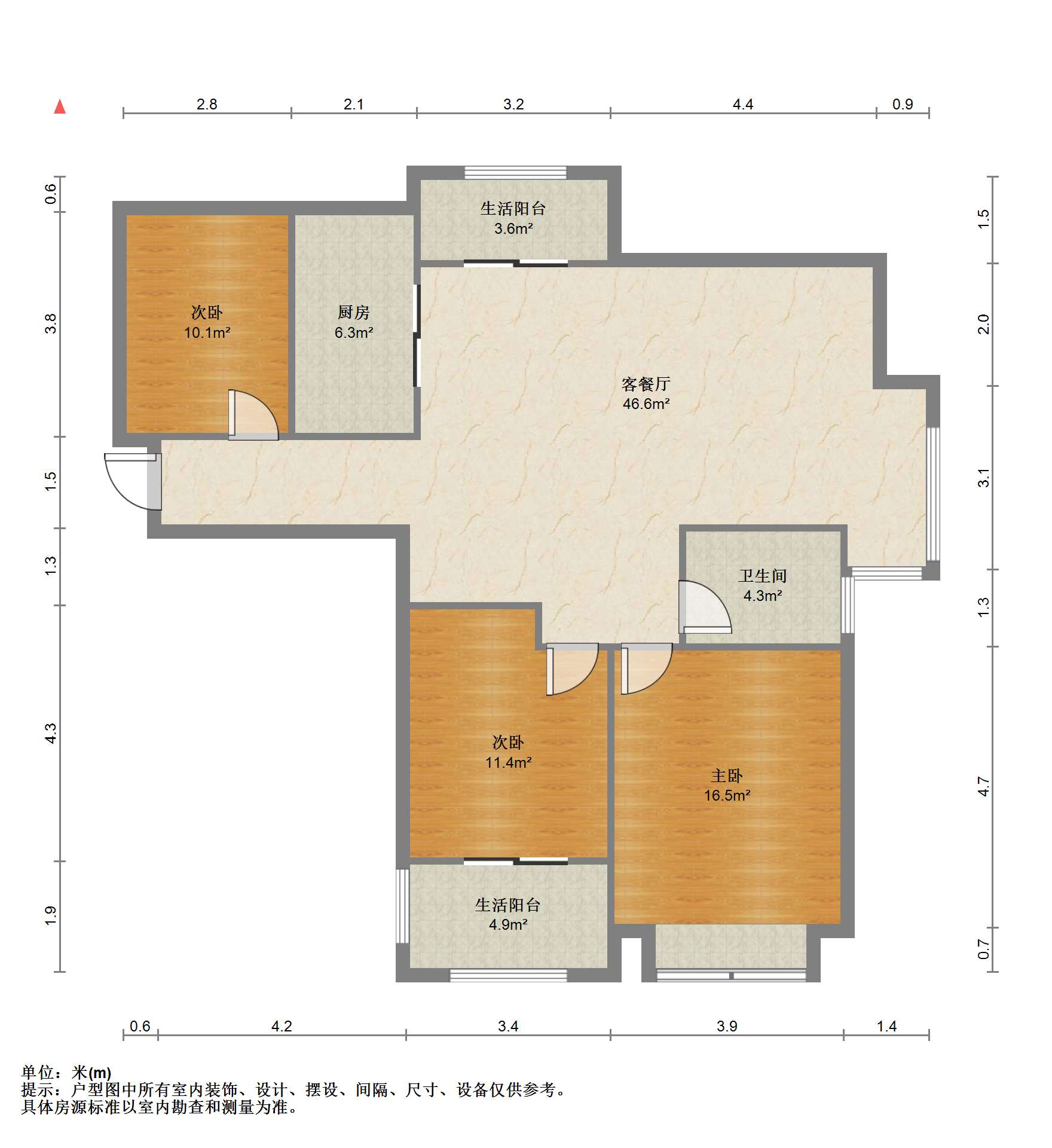 德诚&middot;翰景园 3室2厅1卫 120m&sup2;