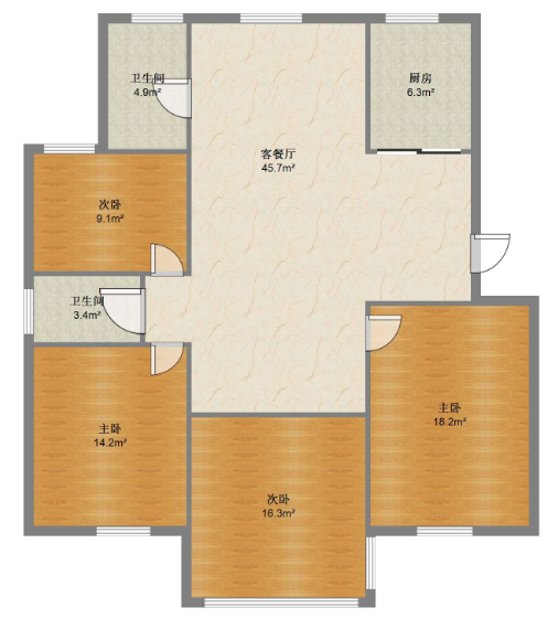湾子头新寓 4室2厅2卫 138.00m&sup2;