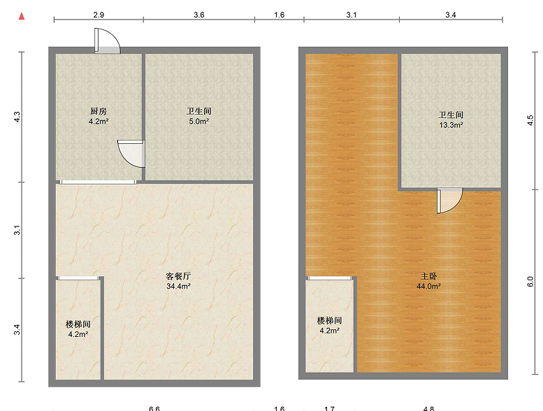 铂金时代 1室1厅1卫 45m&sup2;