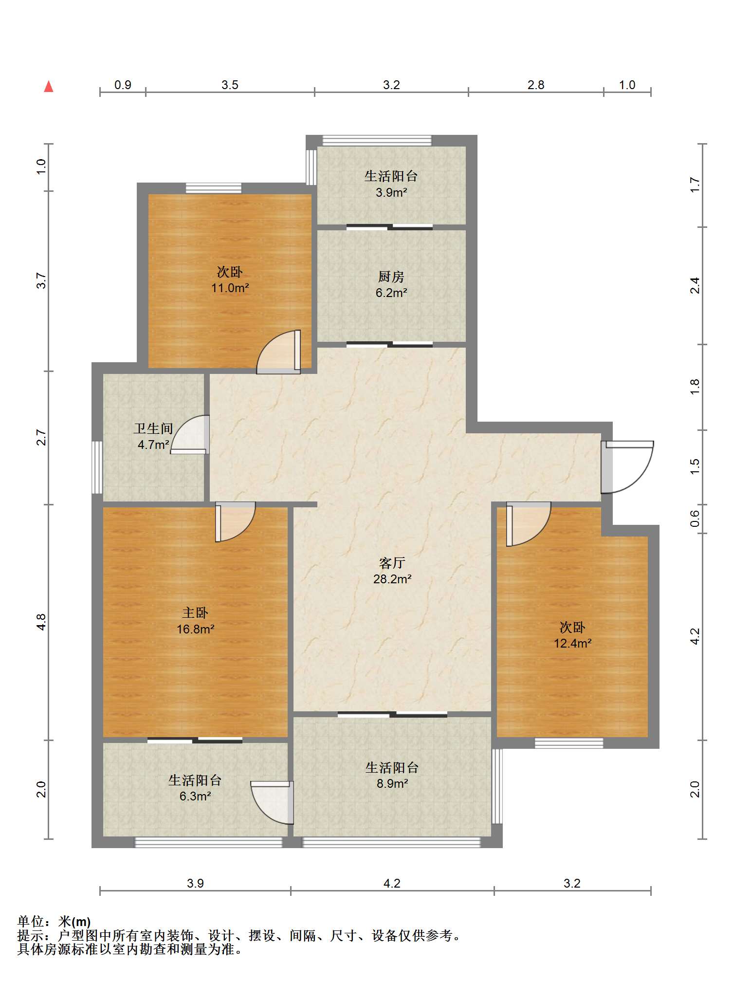 苏建名都城 3室2厅1卫 124m&sup2;
