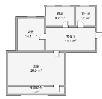 学田苑 2室1厅1卫 56.66m&sup2;