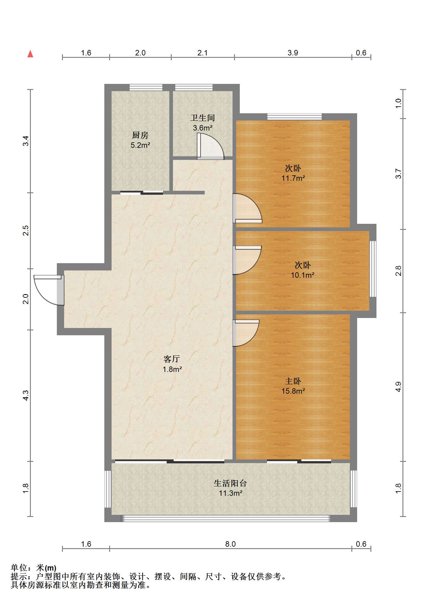 苏建名都城 3室2厅1卫 108.09m&sup2;