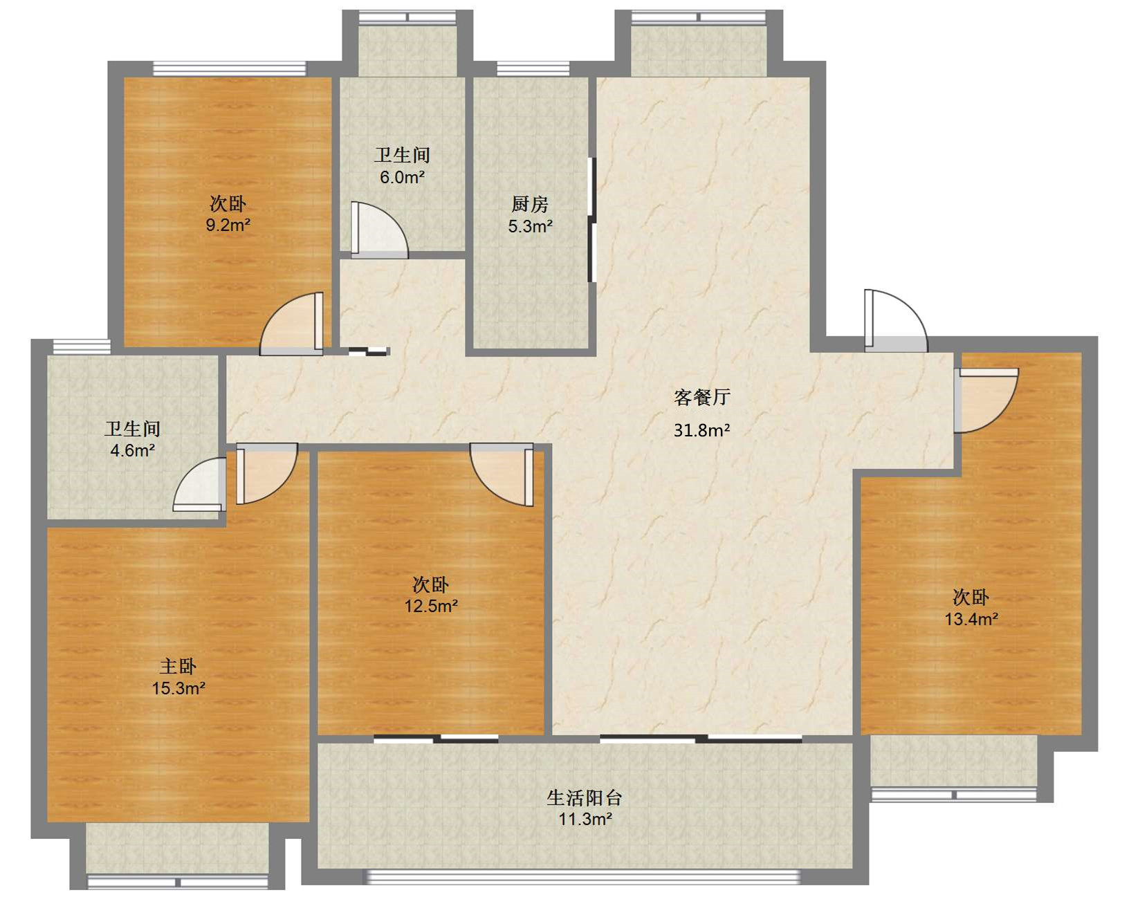 春风南岸西园 4室2厅2卫 136m&sup2;