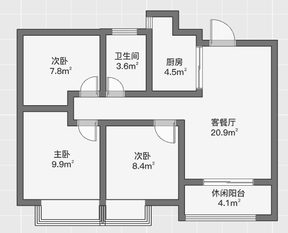 世茂公元 3室2厅1卫 88.68m&sup2;