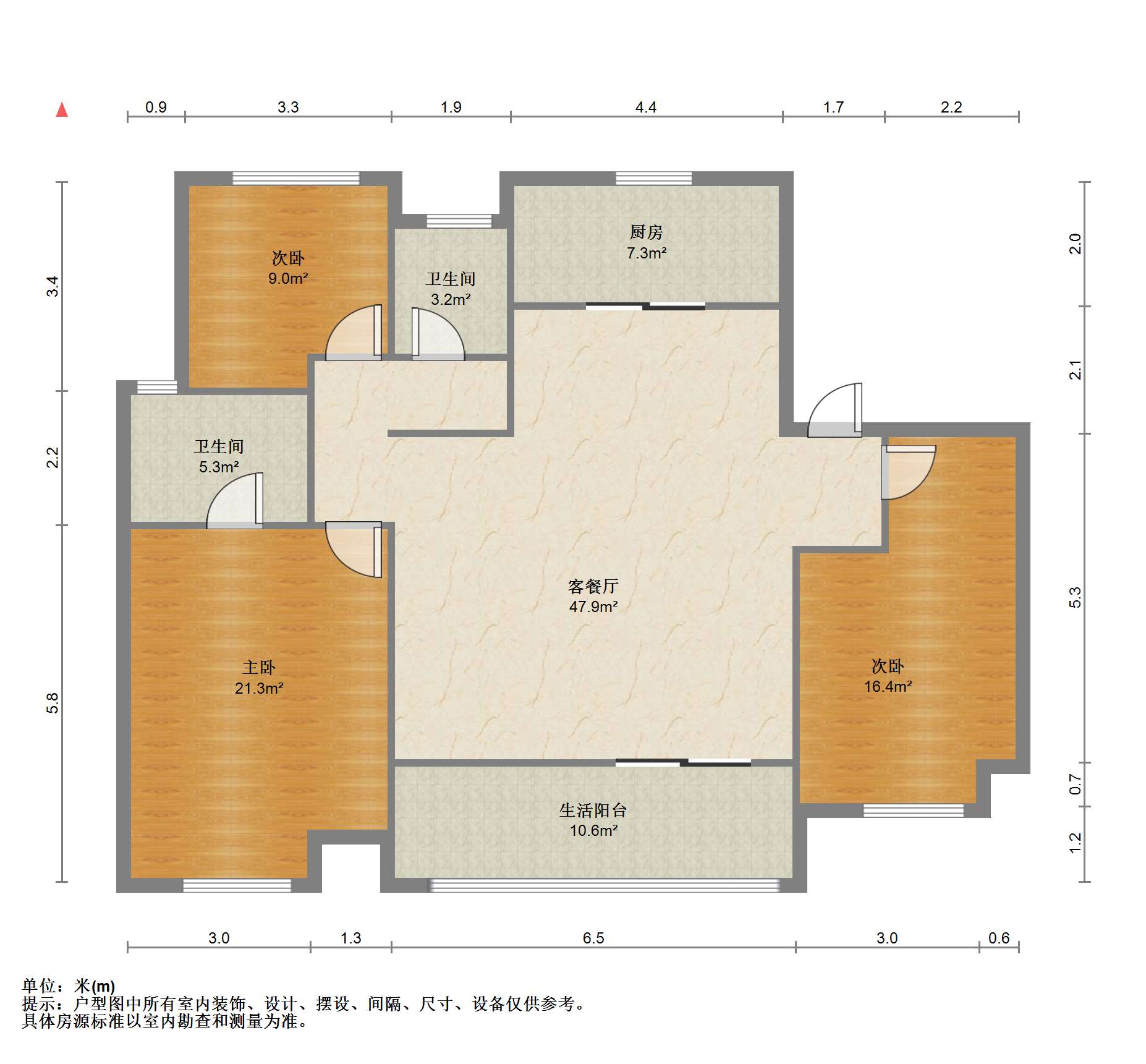 万科翡翠东第 3室2厅1卫 129.2m&sup2;