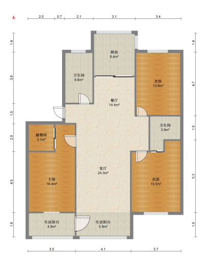 紫东花苑 3室2厅2卫 130m&sup2;