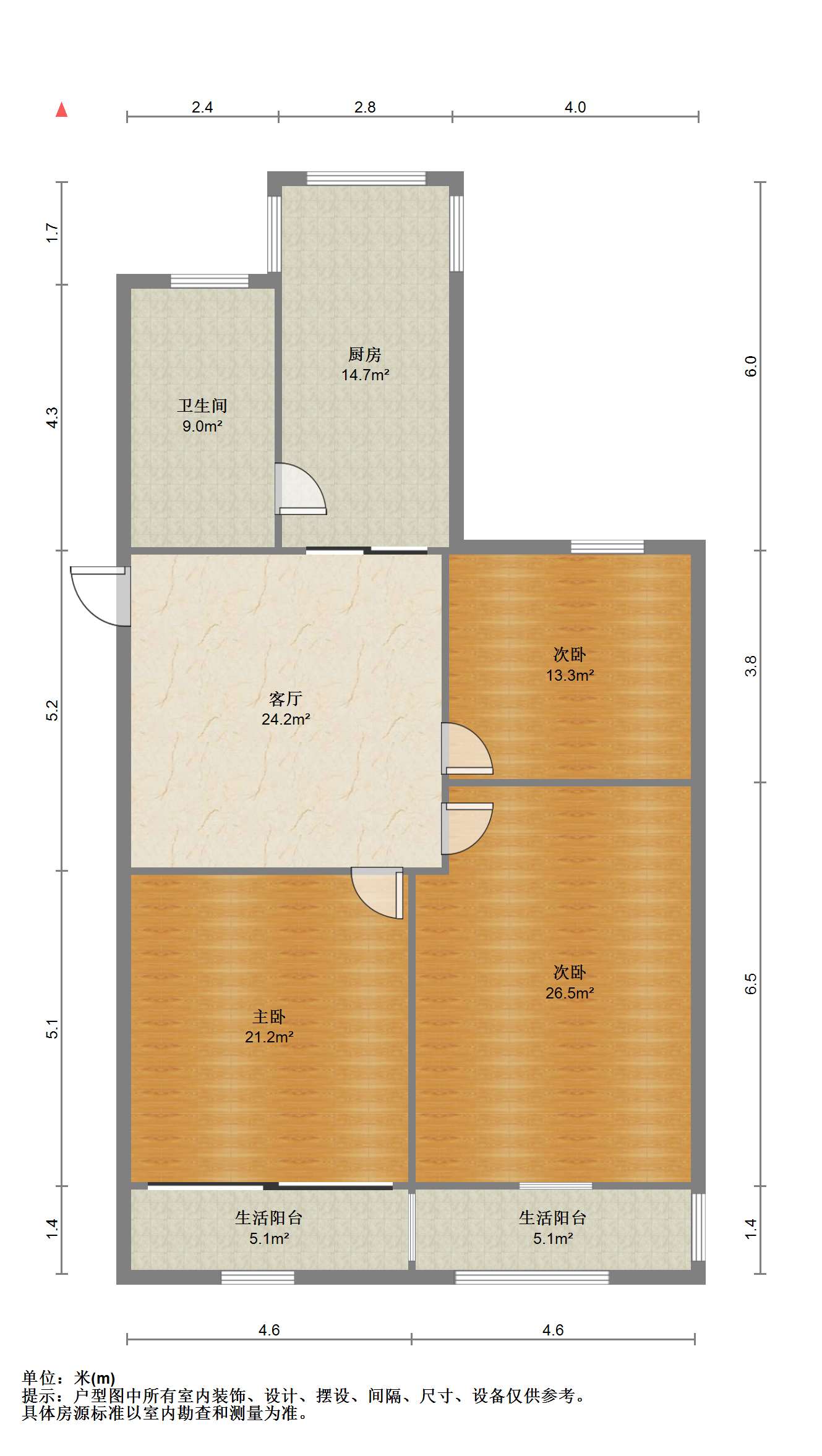 德民花苑东区 3室1厅1卫 100.48m&sup2;