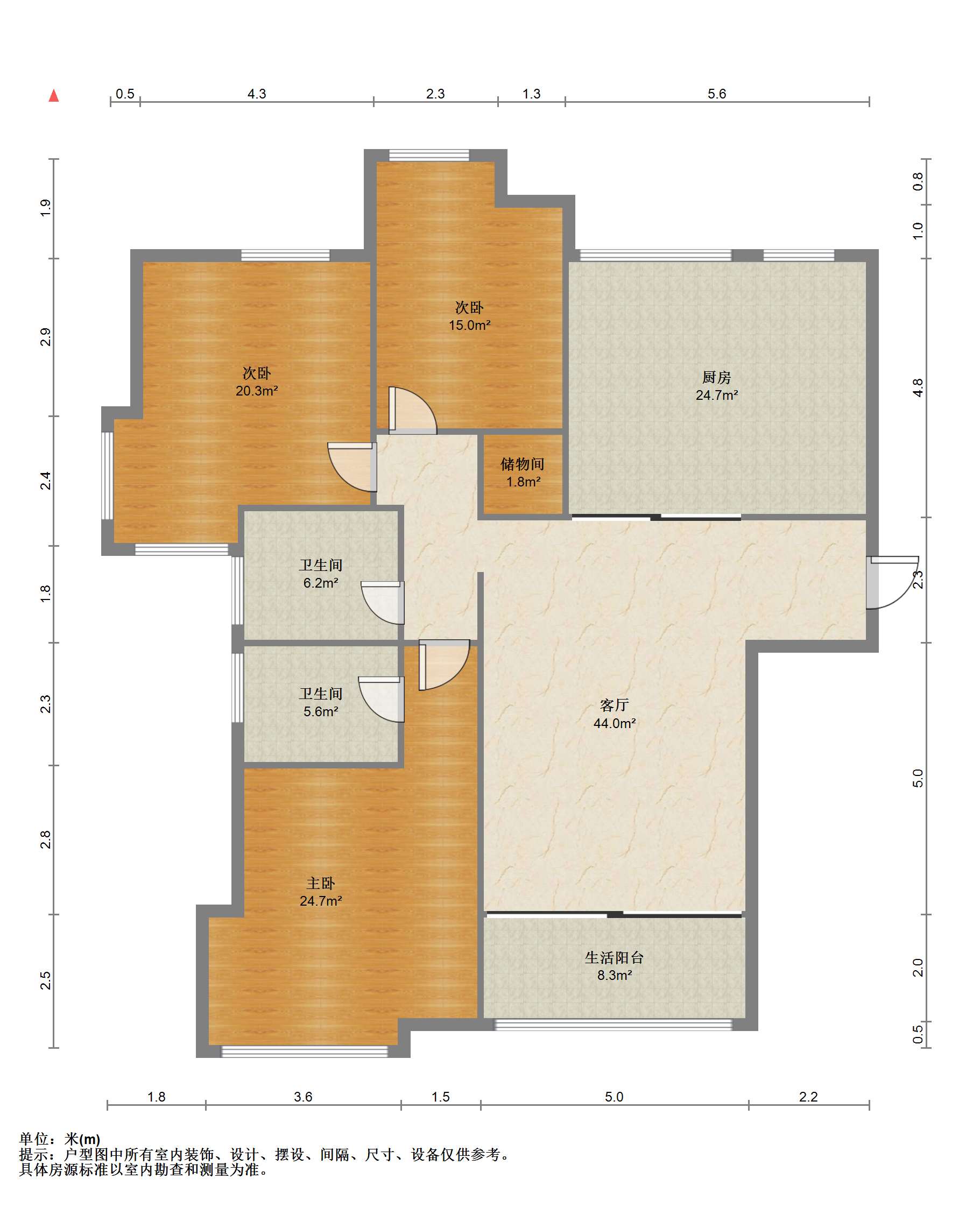 苏建学府雅居 3室2厅1卫 134m&sup2;