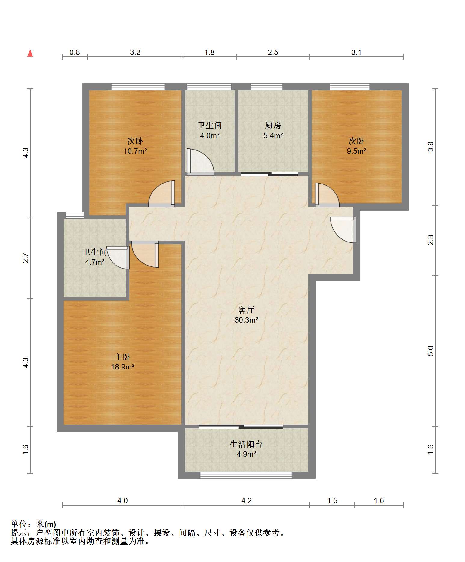 雨润星雨华府北区 3室2厅2卫 115.26m&sup2;