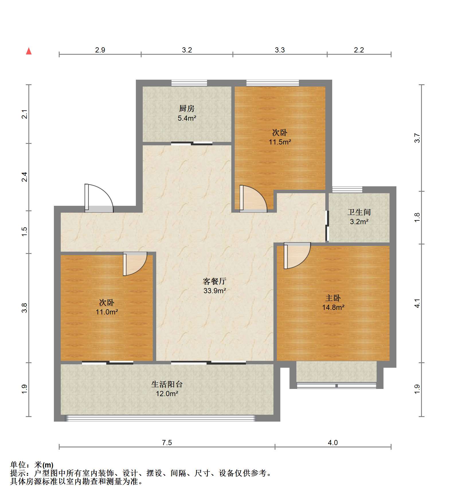 融创盛和九里桃源 3室2厅1卫 109m&sup2;