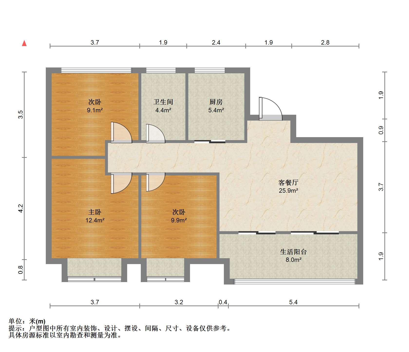 世茂云锦(九龙庭广场) 3室2厅1卫 92.85m&sup2;