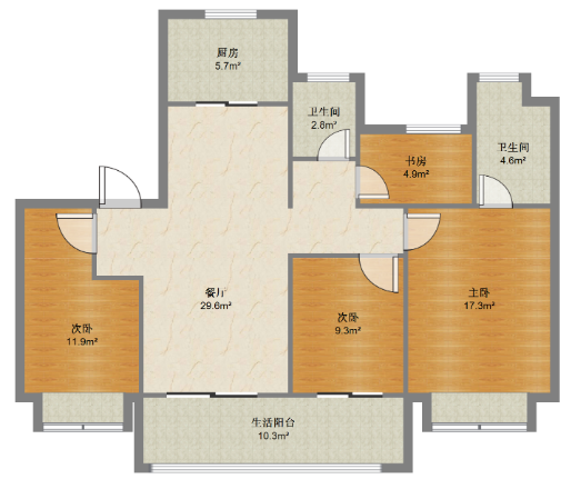 红星天铂 3室2厅2卫 128m&sup2;