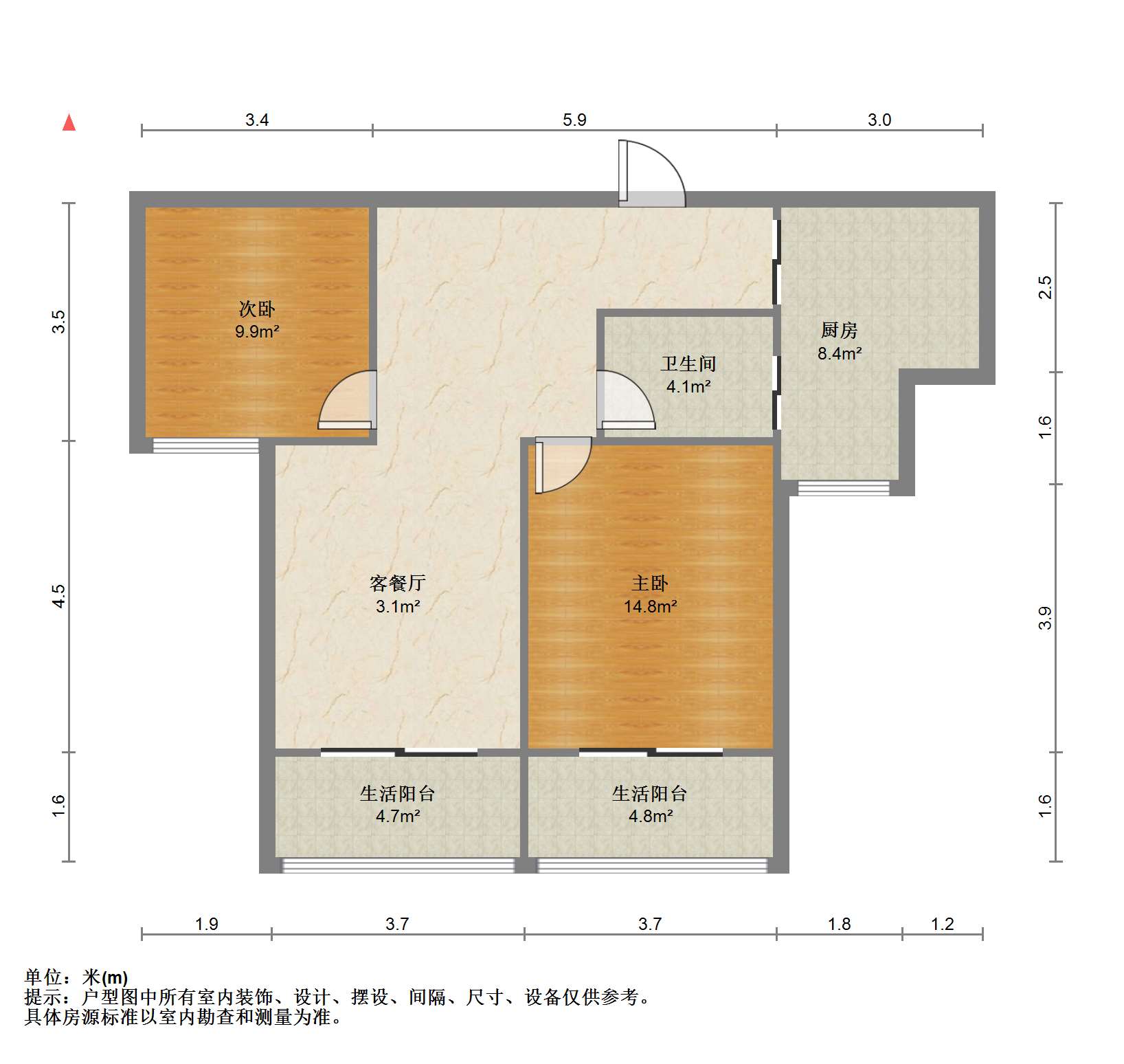 融悦华庭 2室2厅1卫 100.46m&sup2;
