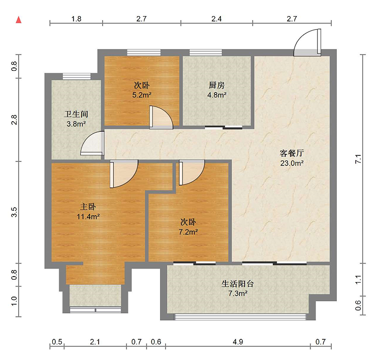 绿地江海图 3室2厅1卫 89m&sup2;