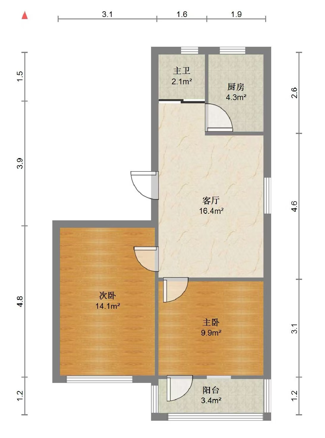 郭里园 2室1厅1卫 65m&sup2;
