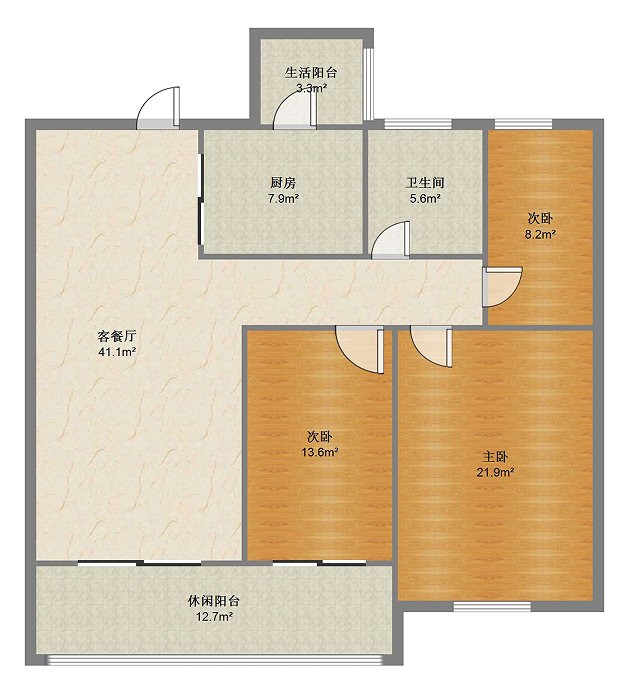 湖滨华庭 3室2厅1卫 95m&sup2;