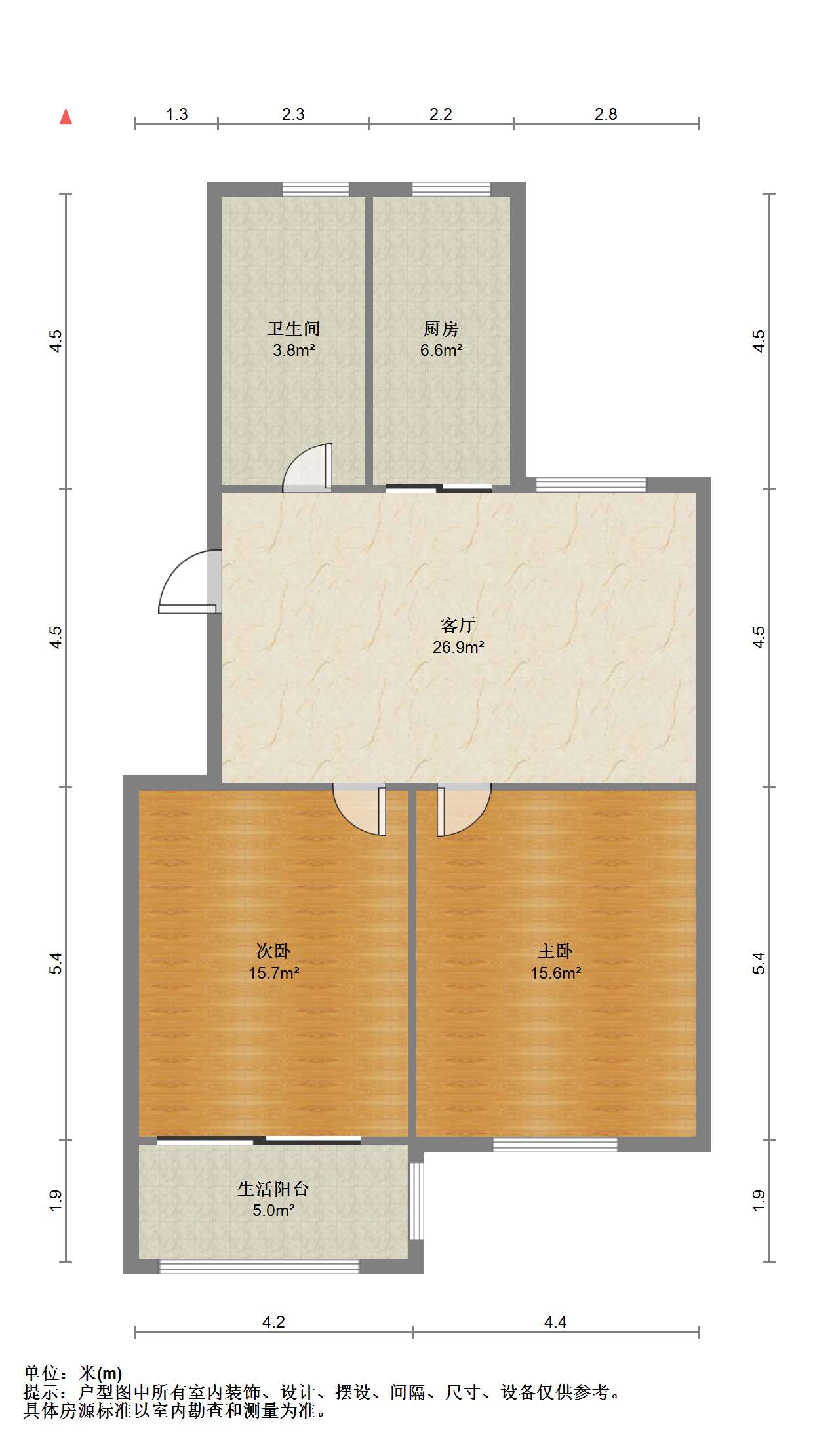 紫东南苑北区 2室1厅1卫 90.83m&sup2;