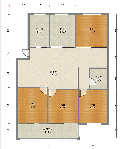 市民广场 4室2厅2卫 160.62m&sup2;