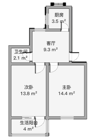 郭里园 2室1厅1卫 61.31m&sup2;