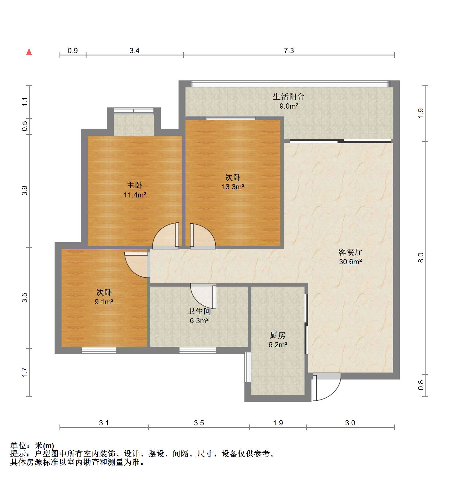 皇家花园北区 3室2厅1卫 96m&sup2;