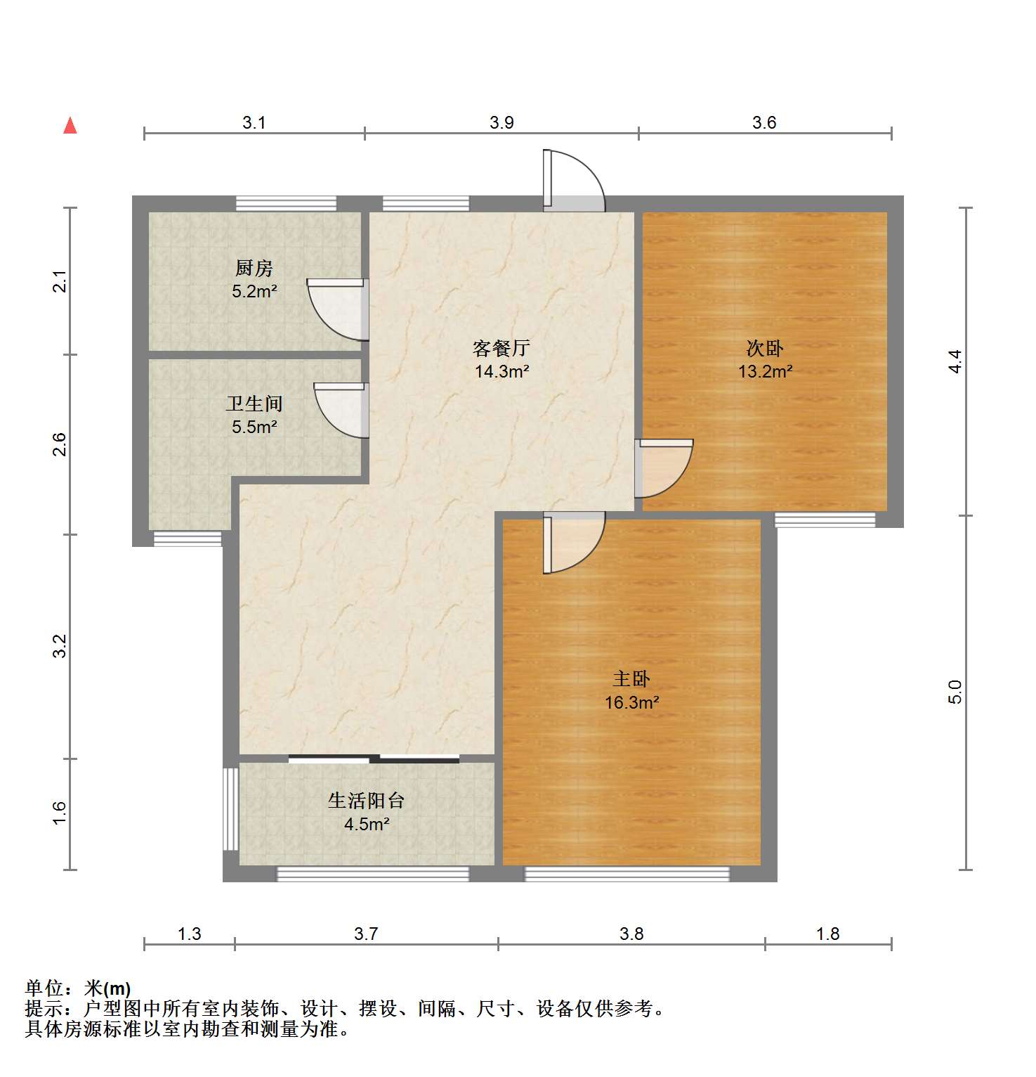 朝阳花苑 2室2厅1卫 90m&sup2;