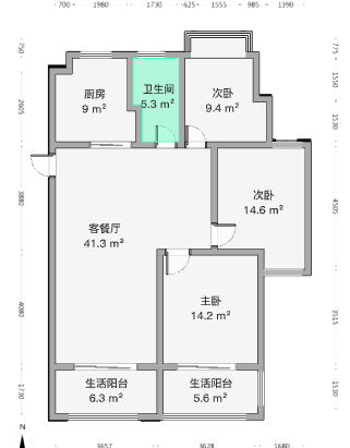 盛和花半里 3室2厅1卫 129.02m&sup2;