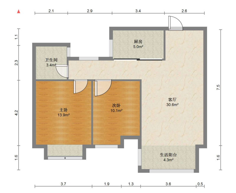 南辰濠郡 2室2厅1卫 88.65m&sup2;