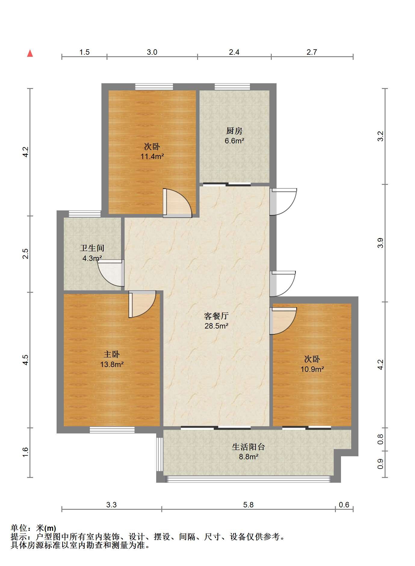 祥麟铭苑 3室2厅1卫 120.90m&sup2;