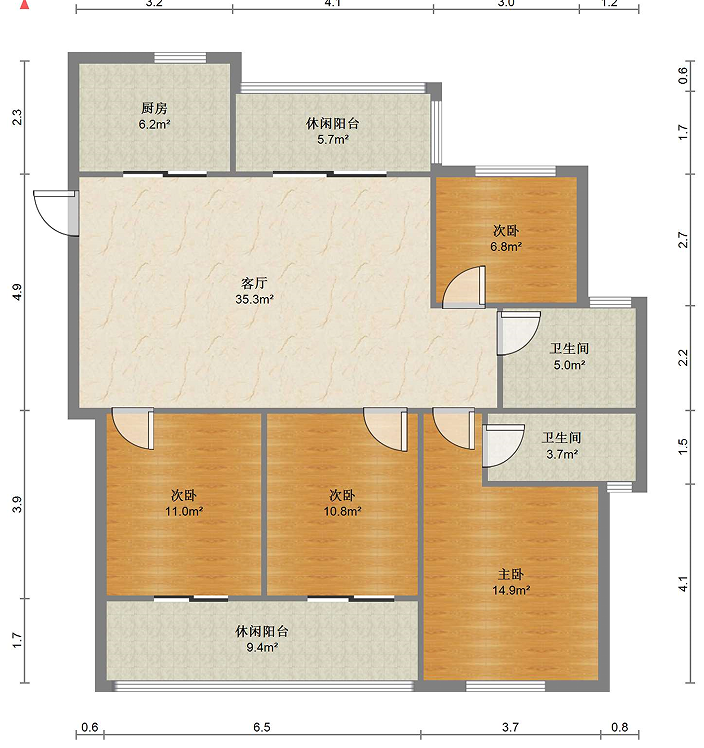 富力院士廷 4室2厅2卫 136.85m&sup2;